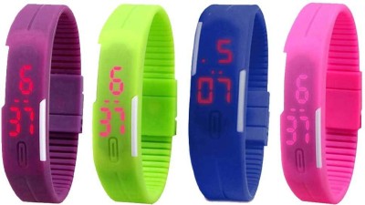 NS18 Silicone Led Magnet Band Combo of 4 Purple, Green, Blue And Pink Digital Watch  - For Boys & Girls   Watches  (NS18)