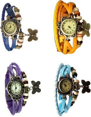 NS18 Vintage Butterfly Rakhi Combo of 4 Blue, Purple, Yellow And Sky Blue Analog Watch  - For Women   Watches  (NS18)
