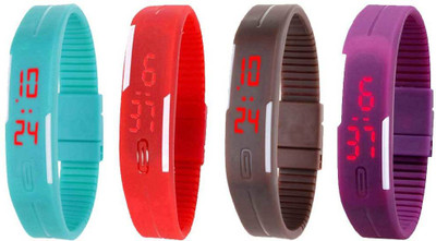 

Kissu Led Magnet Band Combo of 4 Sky Blue, Red, Brown And Purple Watch - For Men & Women