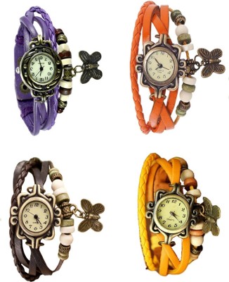 NS18 Vintage Butterfly Rakhi Combo of 4 Purple, Brown, Orange And Yellow Analog Watch  - For Women   Watches  (NS18)