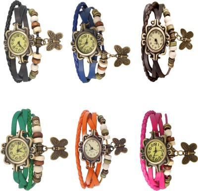 NS18 Vintage Butterfly Rakhi Combo of 6 Black, Blue, Brown, Green, Orange And Pink Analog Watch  - For Women   Watches  (NS18)