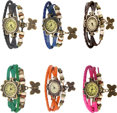 

Kissu Vintage Rakhi Combo of 6 Black, Blue, Brown, Green, Orange And Pink Watch - For Women