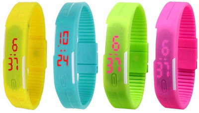 View NS18 Silicone Led Magnet Band Combo of 4 Yellow, Sky Blue, Green And Pink Watch  - For Boys & Girls Wrist Watches Price Online(NS18)
