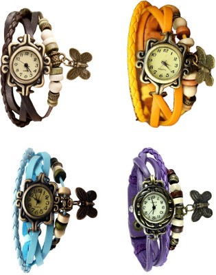 NS18 Vintage Butterfly Rakhi Combo of 4 Brown, Sky Blue, Yellow And Purple Analog Watch  - For Women   Watches  (NS18)