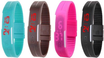 NS18 Silicone Led Magnet Band Combo of 4 Sky Blue, Brown, Pink And Black Digital Watch  - For Boys & Girls   Watches  (NS18)