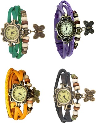 NS18 Vintage Butterfly Rakhi Combo of 4 Green, Yellow, Purple And Black Analog Watch  - For Women   Watches  (NS18)