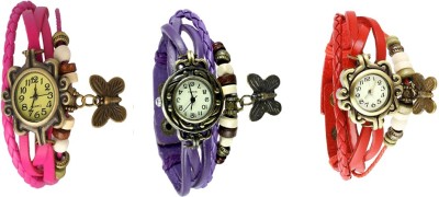 NS18 Vintage Butterfly Rakhi Watch Combo of 3 Pink, Purple And Red Analog Watch  - For Women   Watches  (NS18)