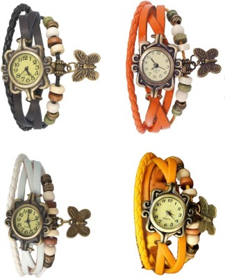 NS18 Vintage Butterfly Rakhi Combo of 4 Black, White, Orange And Yellow Analog Watch  - For Women   Watches  (NS18)