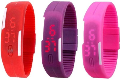 NS18 Silicone Led Magnet Band Combo of 3 Red, Purple And Pink Digital Watch  - For Boys & Girls   Watches  (NS18)