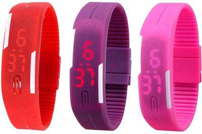 View NS18 Silicone Led Magnet Band Combo of 3 Red, Purple And Pink Digital Watch  - For Boys & Girls Wrist Watches Price Online(NS18)