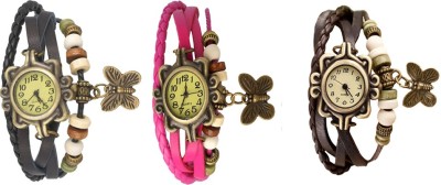 NS18 Vintage Butterfly Rakhi Watch Combo of 3 Black, Pink And Brown Analog Watch  - For Women   Watches  (NS18)