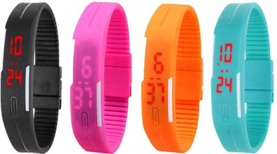 

Kissu Led Magnet Band Combo of 4 Black, Pink, Orange And Sky Blue Watch - For Men & Women