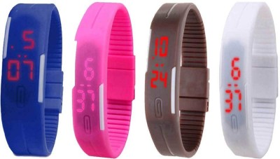 NS18 Silicone Led Magnet Band Combo of 4 Blue, Pink, Brown And White Digital Watch  - For Boys & Girls   Watches  (NS18)
