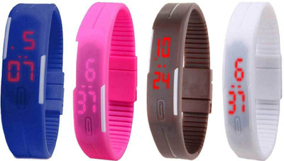 NS18 Silicone Led Magnet Band Combo of 4 Blue, Pink, Brown And White Digital Watch  - For Boys & Girls   Watches  (NS18)