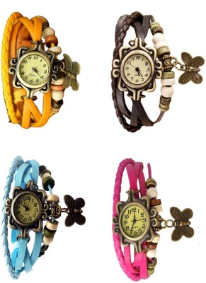 NS18 Vintage Butterfly Rakhi Combo of 4 Yellow, Sky Blue, Brown And Pink Analog Watch  - For Women   Watches  (NS18)