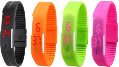 NS18 Silicone Led Magnet Band Combo of 4 Black, Orange, Green And Pink Digital Watch  - For Boys & Girls   Watches  (NS18)