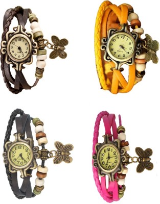 NS18 Vintage Butterfly Rakhi Combo of 4 Brown, Black, Yellow And Pink Analog Watch  - For Women   Watches  (NS18)