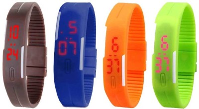 NS18 Silicone Led Magnet Band Combo of 4 Brown, Blue, Orange And Green Digital Watch  - For Boys & Girls   Watches  (NS18)
