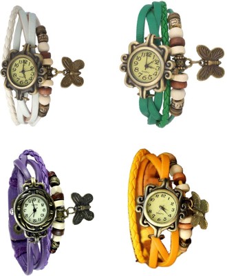 NS18 Vintage Butterfly Rakhi Combo of 4 White, Purple, Green And Yellow Analog Watch  - For Women   Watches  (NS18)