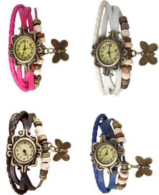 NS18 Vintage Butterfly Rakhi Combo of 4 Pink, Brown, White And Blue Analog Watch  - For Women   Watches  (NS18)