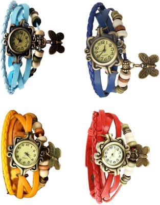 NS18 Vintage Butterfly Rakhi Combo of 4 Sky Blue, Yellow, Blue And Red Analog Watch  - For Women   Watches  (NS18)