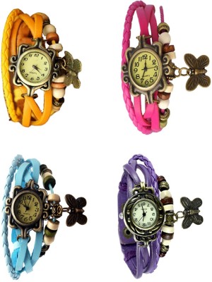 NS18 Vintage Butterfly Rakhi Combo of 4 Yellow, Sky Blue, Pink And Purple Analog Watch  - For Women   Watches  (NS18)