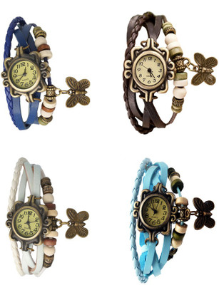 

Kissu Vintage Rakhi Combo of 4 Blue, White, Brown And Sky Blue Watch - For Women