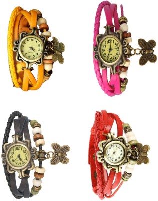 NS18 Vintage Butterfly Rakhi Combo of 4 Yellow, Black, Pink And Red Analog Watch  - For Women   Watches  (NS18)