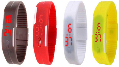 NS18 Silicone Led Magnet Band Combo of 4 Brown, Red, White And Yellow Digital Watch  - For Boys & Girls   Watches  (NS18)