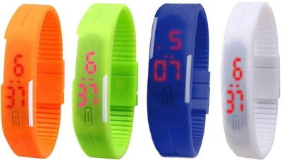 NS18 Silicone Led Magnet Band Combo of 4 Orange, Green, Blue And White Digital Watch  - For Boys & Girls   Watches  (NS18)