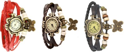 NS18 Vintage Butterfly Rakhi Watch Combo of 3 Red, Brown And Black Analog Watch  - For Women   Watches  (NS18)