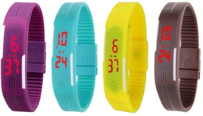 NS18 Silicone Led Magnet Band Combo of 4 Purple, Sky Blue, Yellow And Brown Digital Watch  - For Boys & Girls   Watches  (NS18)