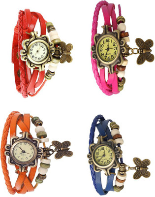 

Kissu Vintage Rakhi Combo of 4 Red, Orange, Pink And Blue Watch - For Women