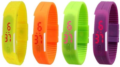 NS18 Silicone Led Magnet Band Watch Combo of 4 Yellow, Orange, Green And Purple Digital Watch  - For Couple   Watches  (NS18)