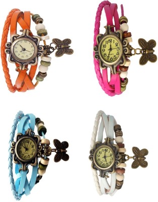 NS18 Vintage Butterfly Rakhi Combo of 4 Orange, Sky Blue, Pink And White Analog Watch  - For Women   Watches  (NS18)