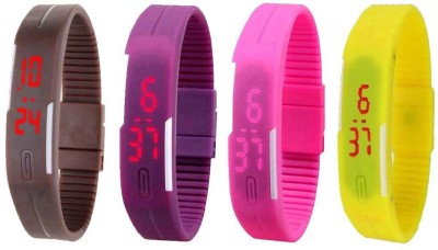 NS18 Silicone Led Magnet Band Combo of 4 Brown, Purple, Pink And Yellow Digital Watch  - For Boys & Girls   Watches  (NS18)