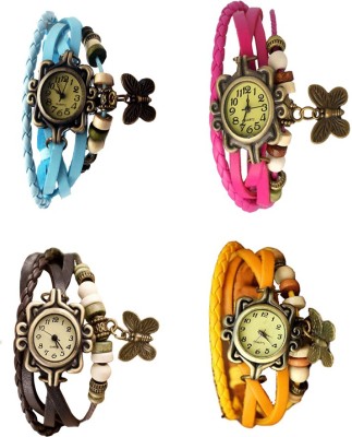 NS18 Vintage Butterfly Rakhi Combo of 4 Sky Blue, Brown, Pink And Yellow Analog Watch  - For Women   Watches  (NS18)