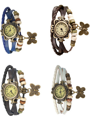 

NS18 Vintage Butterfly Rakhi Combo of 4 Blue, Black, Brown And White Watch - For Women