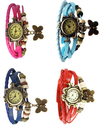 

NS18 Vintage Butterfly Rakhi Combo of 4 Pink, Blue, Sky Blue And Red Watch - For Women