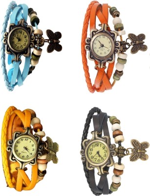 NS18 Vintage Butterfly Rakhi Combo of 4 Sky Blue, Yellow, Orange And Black Analog Watch  - For Women   Watches  (NS18)