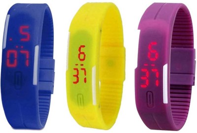 NS18 Silicone Led Magnet Band Combo of 3 Blue, Yellow And Purple Digital Watch  - For Boys & Girls   Watches  (NS18)