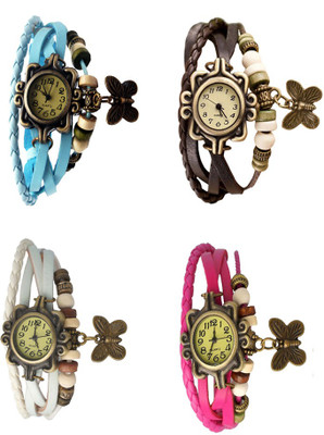 

Kissu Vintage Rakhi Combo of 4 Sky Blue, White, Brown And Pink Watch - For Women