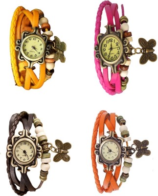 NS18 Vintage Butterfly Rakhi Combo of 4 Yellow, Brown, Pink And Orange Analog Watch  - For Women   Watches  (NS18)