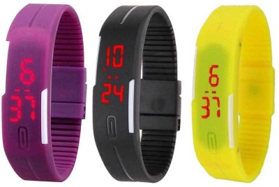 NS18 Silicone Led Magnet Band Combo of 3 Purple, Black And Yellow Digital Watch  - For Boys & Girls   Watches  (NS18)