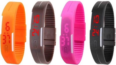 NS18 Silicone Led Magnet Band Combo of 4 Orange, Brown, Pink And Black Digital Watch  - For Boys & Girls   Watches  (NS18)