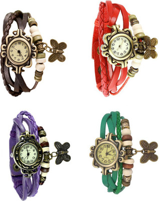 View NS18 Vintage Butterfly Rakhi Combo of 4 Brown, Purple, Red And Green Analog Watch  - For Women Wrist Watches Price Online(NS18)