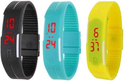 NS18 Silicone Led Magnet Band Combo of 3 Black, Sky Blue And Yellow Digital Watch  - For Boys & Girls   Watches  (NS18)
