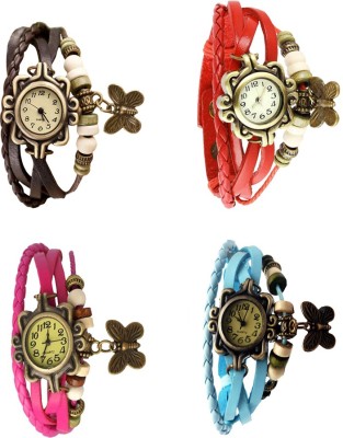 NS18 Vintage Butterfly Rakhi Combo of 4 Brown, Pink, Red And Sky Blue Analog Watch  - For Women   Watches  (NS18)