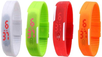 NS18 Silicone Led Magnet Band Combo of 4 White, Green, Red And Orange Digital Watch  - For Boys & Girls   Watches  (NS18)