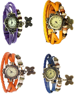 

Kissu Vintage Rakhi Combo of 4 Purple, Orange, Yellow And Blue Watch - For Women